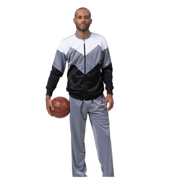 MEN'S MONTIQUE GREY/ BLACK 2 PIECE SPORT TRACK SUIT CHEVRON DESIGN. JS-29 - Picture 2 of 2